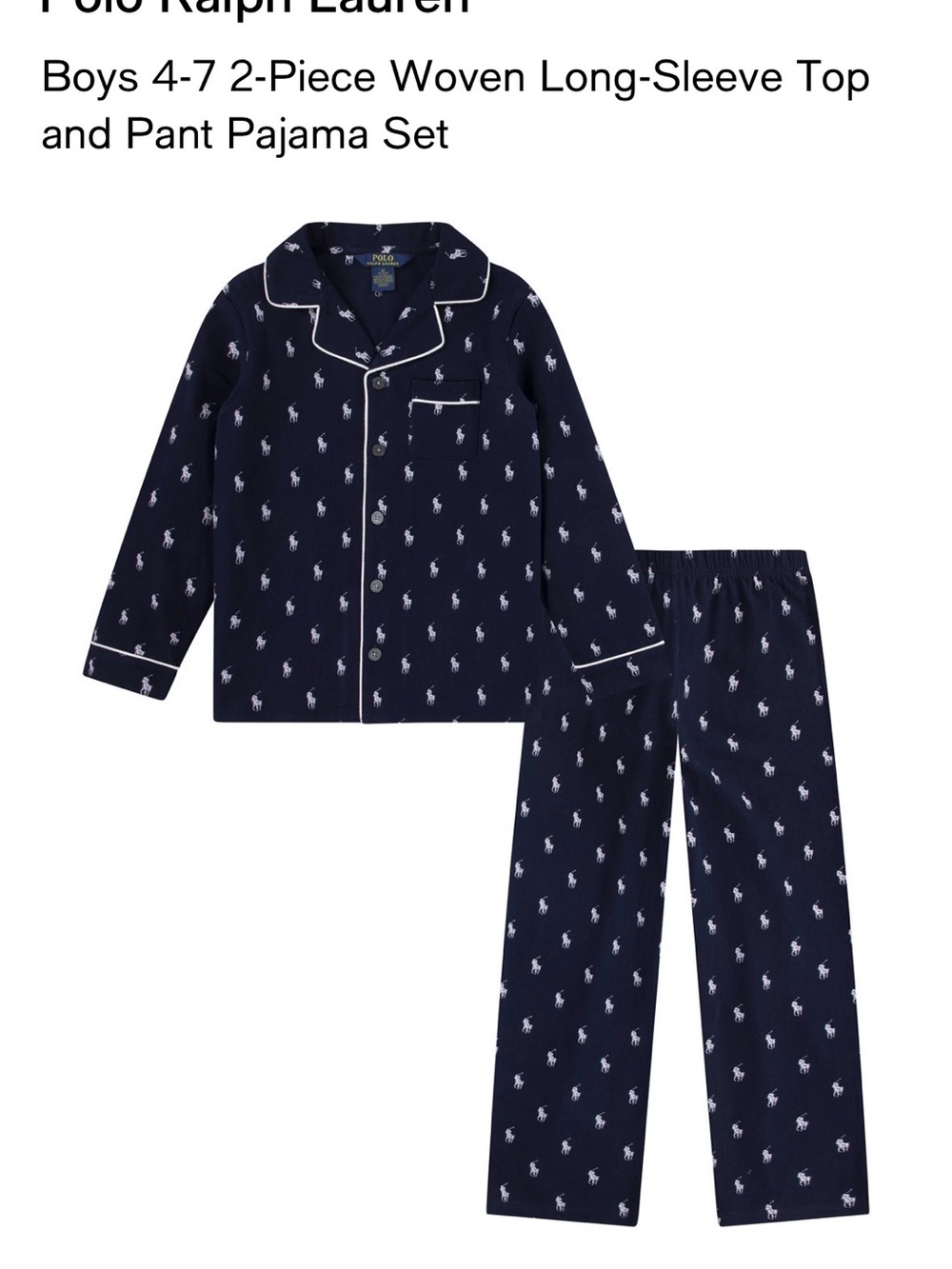 Polo by Ralph Lauren Navy and White Pony Print Pajama Set